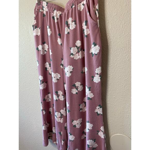 BP. By Nordstrom Floral Cozy Soft Pink Wide Leg Elastic Waist Lounge Pants Med - Picture 8 of 11
